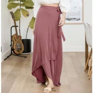 Lulus Beautiful Breeze Washed Burgundy High-Low Wrap Maxi Skirt